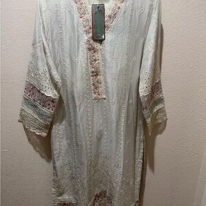 Embroidered Tunic with Pink Accents